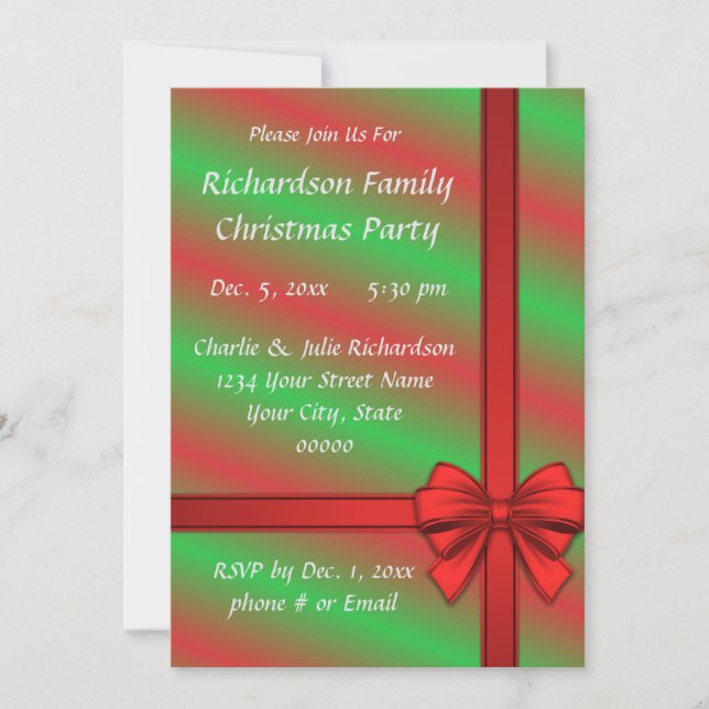 Red Green Wrapped Gift Holiday Party Invitations (Front)