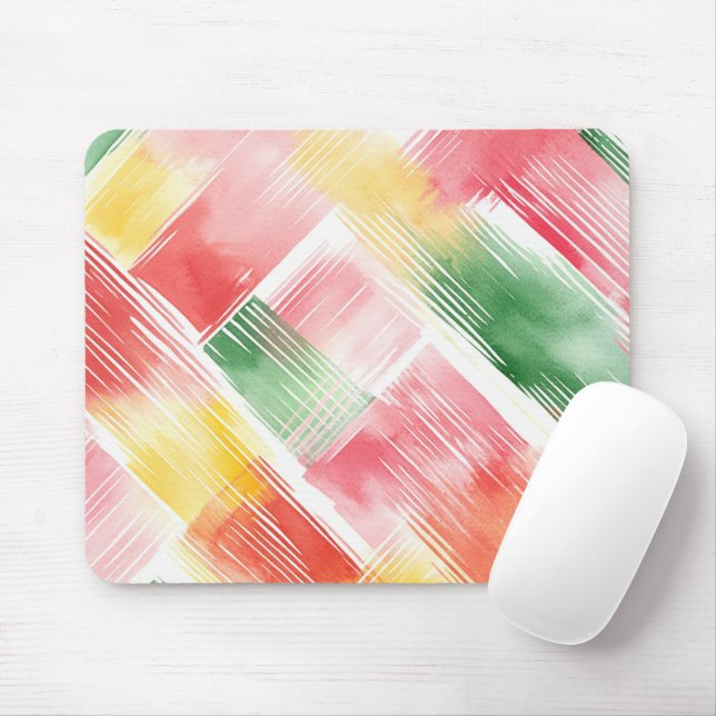 Red Green Yellow Abstract Stripes Mouse Mat (With Mouse)