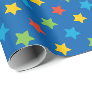 Red, Green Yellow and Blue Stars Pattern Wrapping Paper