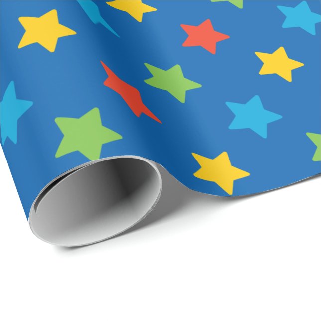 Red, Green Yellow and Blue Stars Pattern Wrapping Paper (Roll Corner)