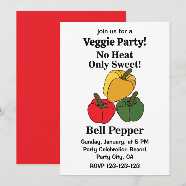 Red Green Yellow Capsicum Bell Pepper Funny Party Invitation (Front/Back)