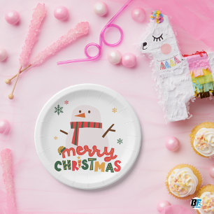 Red, Green & Yellow Elegant Merry Christmas Paper Plate