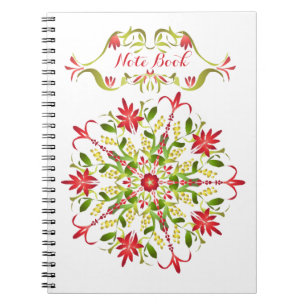 Red green yellow floral mandala notebook