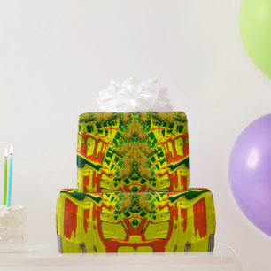 ~ Red Green Yellow Fractal ~ Christmas   Wrapping Paper