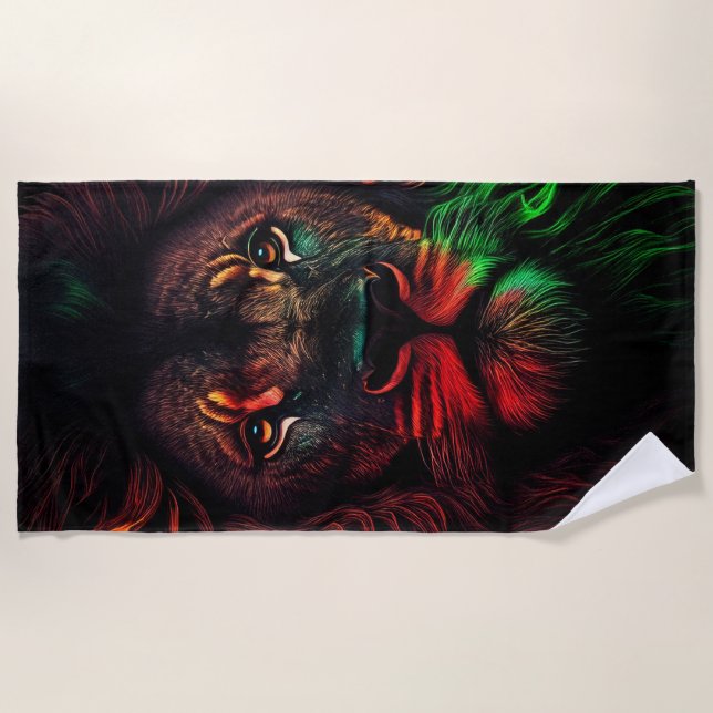 Red Green Yellow Lion 01 Beach Towel (Front)