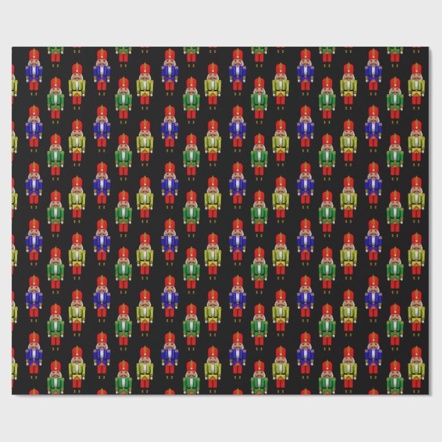 Red Green Yellow Nutcracker Tiled Pattern Wrapping Paper (Flat)