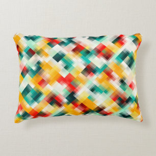 Red Green Yellow White Abstract Plaid Decorative Cushion