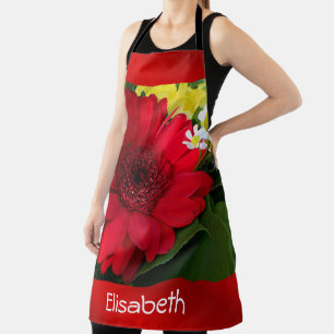 red, green, yellow, white, flower, bloom, gerbera, apron