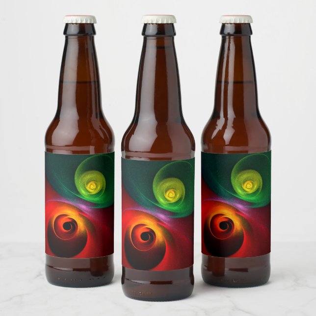 Red Green Yin Yang Modern Abstract Art Pattern #20 Beer Bottle Label (Bottles)