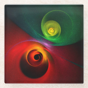 Red Green Yin Yang Modern Abstract Art Pattern #20 Glass Coaster