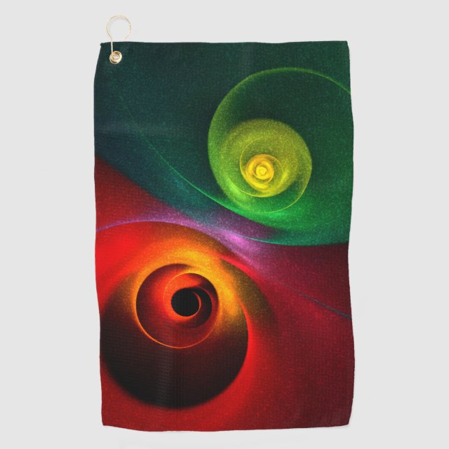 Red Green Yin Yang Modern Abstract Art Pattern #20 Golf Towel (Front)