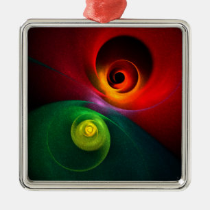 Red Green Yin Yang Modern Abstract Art Pattern #20 Metal Tree Decoration