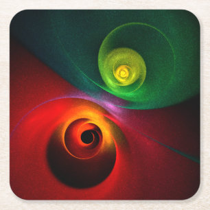 Red Green Yin Yang Modern Abstract Art Pattern #20 Square Paper Coaster