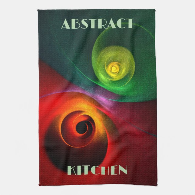 Red Green Yin Yang Modern Abstract Art Pattern #20 Tea Towel (Vertical)