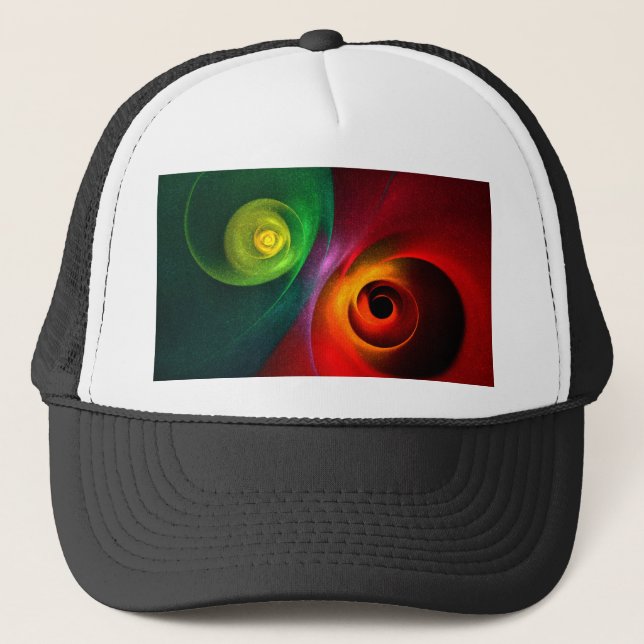 Red Green Yin Yang Modern Abstract Art Pattern #20 Trucker Hat (Front)