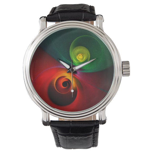 Red Green Yin Yang Modern Abstract Art Pattern #20 Watch (Front)
