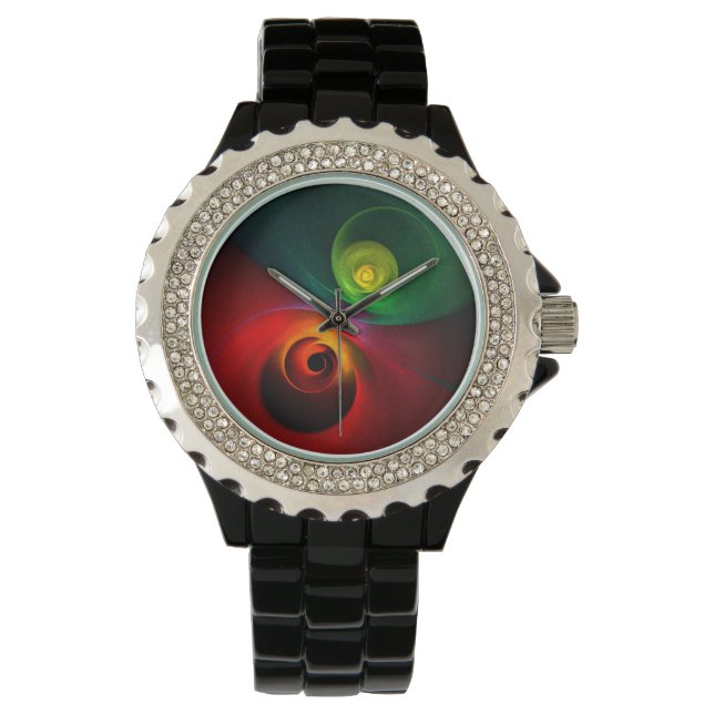 Red Green Yin Yang Modern Abstract Art Pattern #20 Watch (Front)