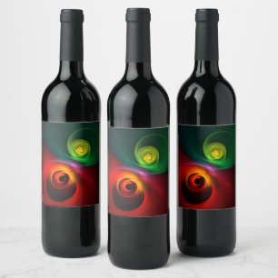 Red Green Yin Yang Modern Abstract Art Pattern #20 Wine Label