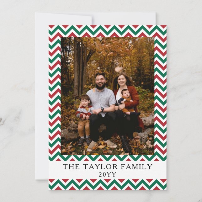 Red Green Zig Zag Family Holiday Photo (Front)