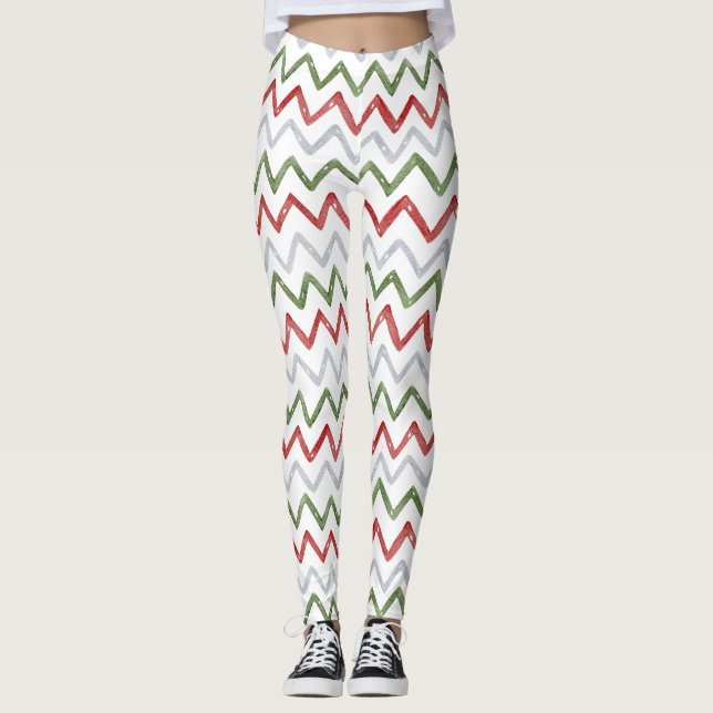 Red Green Zigzag Christmas Leggings for Women (Front)