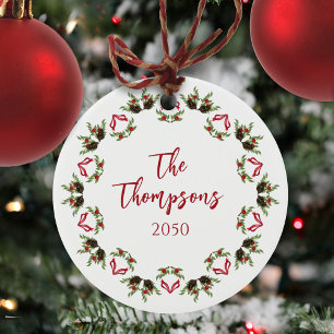 Red Greenery Christmas Photo Ceramic Tree Decoration