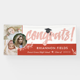 Red Greenery Overlapping Photos Congrats Graduate Banner