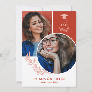Red Greenery Overlapping Photos Graduate Invitation