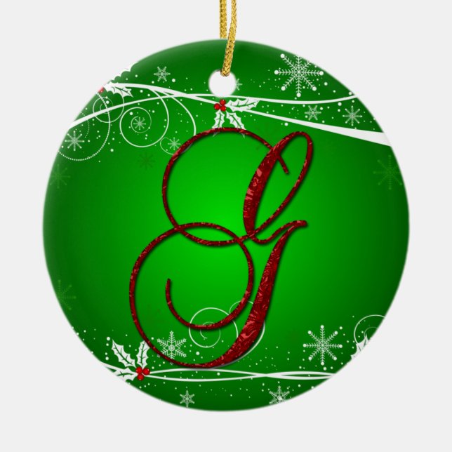 Red Greens Holly Initial G Christmas Ornament (Front)