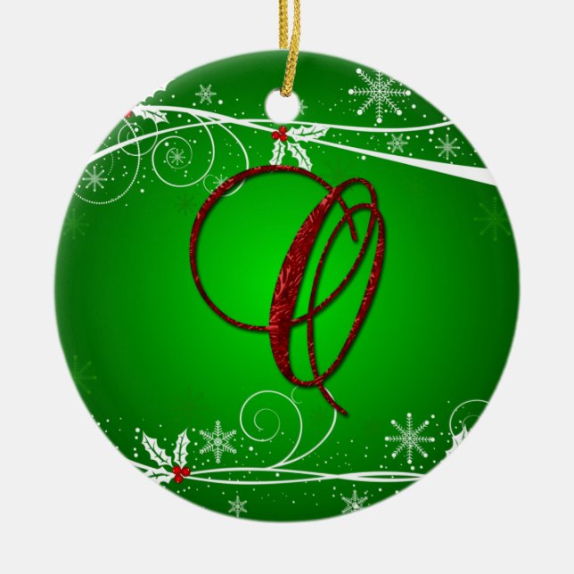 Red Greens Holly Initial O Christmas Ornament (Front)