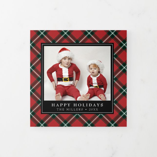 Red GreenTartan Plaid Christmas Trifold Photo Card (Cover)