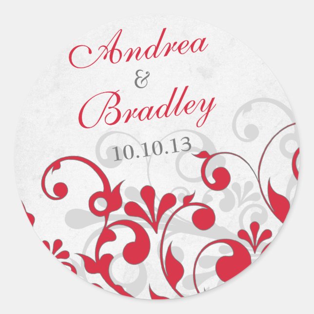 Red Grey Abstract Floral Wedding Envelope Seal (Front)