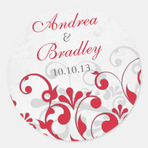 Red Grey Abstract Floral Wedding Envelope Seal