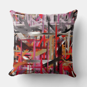 Red Grey Abstract Painting Cushion