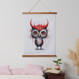 Red Grey and Black Abstract Mad Bird Hanging Tapestry