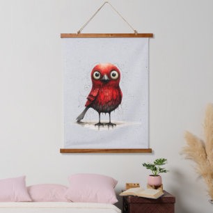 Red Grey and Black Abstract Mad Bird Hanging Tapestry