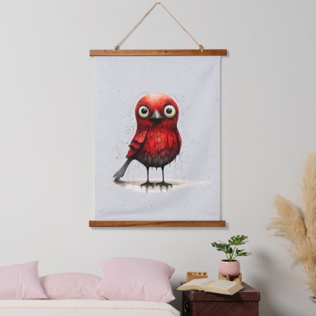 Red Grey and Black Abstract Mad Bird Hanging Tapestry (Bedroom)