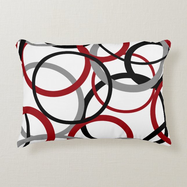 Red, Grey and Black Circles     Decorative Cushion (Front)