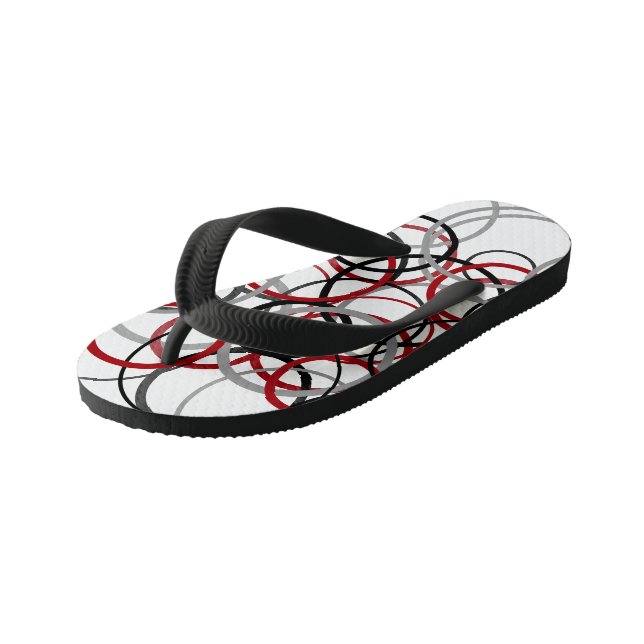 Red, Grey and Black Circles     Kid's Flip Flops (Angled)