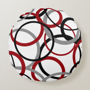 Red, Grey and Black Circles   Round Cushion