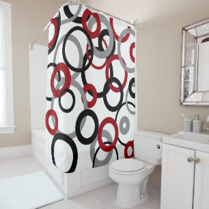 Red, Grey and Black Circles     Shower Curtain