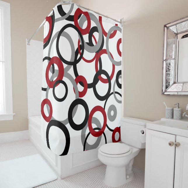 Red, Grey and Black Circles     Shower Curtain (In Situ)