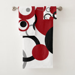 Red, Grey and Black Dots    Bath Towel Set