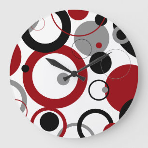 Red, Grey and Black Dots Large Clock