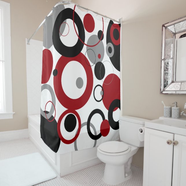 Red, Grey and Black Dots  Shower Curtain (In Situ)