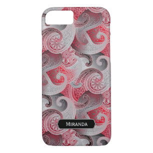 Red Grey and Black Paisley Pattern with Monogram iPhone 8/7 Case