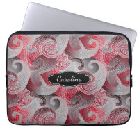 Red Grey and Black Paisley Pattern with Monogram