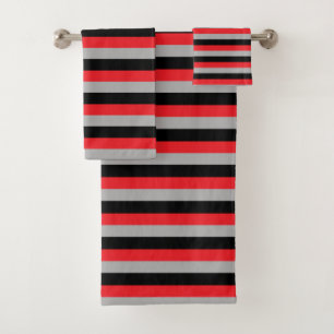 Red, Grey and Black Stripes Bath Towel Set