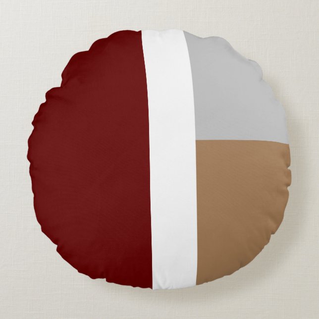 Red, grey and brown shapes round pillow (Front)