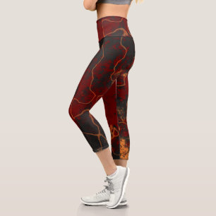 Red, grey and orange Abstract Capri Leggings