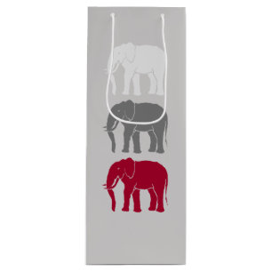Red, Grey, and White African Elephants Silhouettes Wine Gift Bag